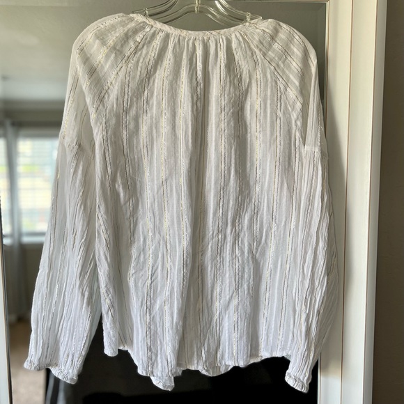Gap Womens Top Gold Silver Striped Metallic Stripe Tassel Long Sleeve - Picture 14 of 15